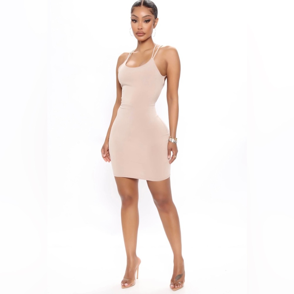 Fashion Nova Alessi Mini Dress in Taupe